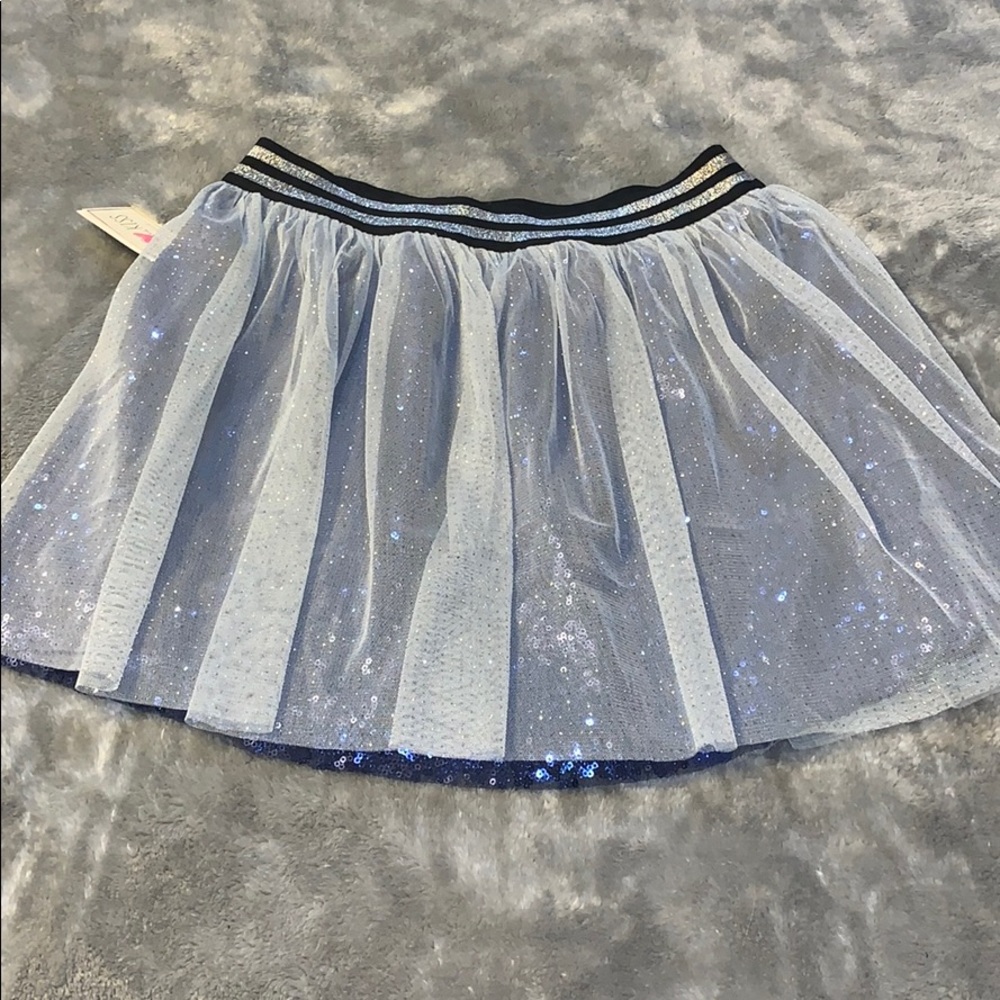 Girls Kandy Kiss Sequins Mesh Silver Navy Skirt - Picture 8 of 8